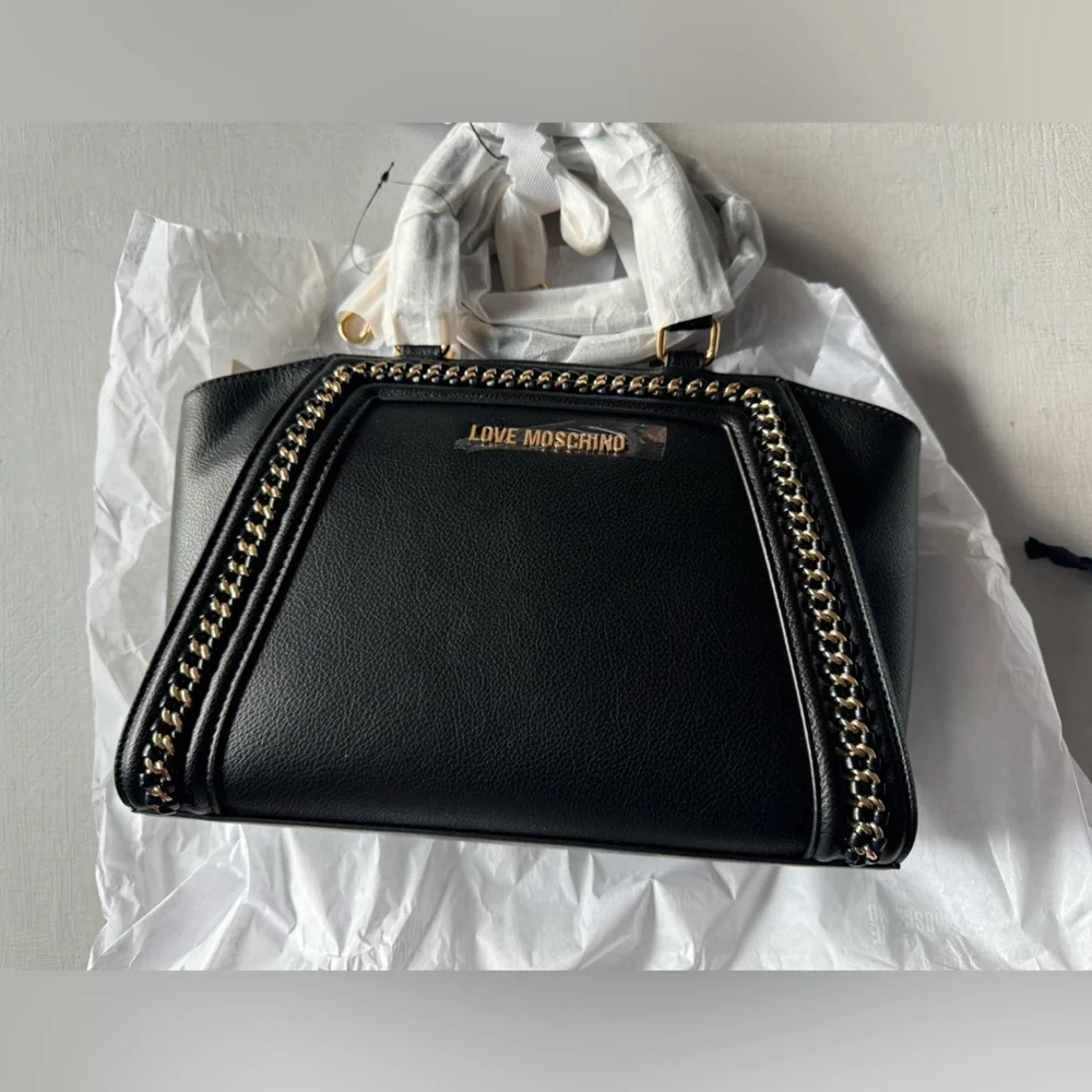 NWT LOVE MOSCHINO Chain Link Satchel in Black
